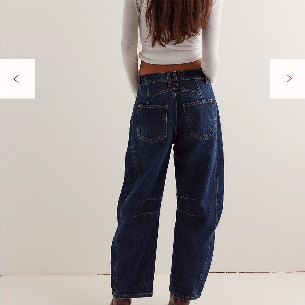Free People We The Free Good Luck Mid-Rise Barrel Jeans 25 Color: Deep End NWT - Picture 2 of 5